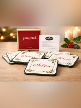 Pimpernel Spode “Believe” Holiday Casual Coasters Set of 6 Cork Backed Coasters